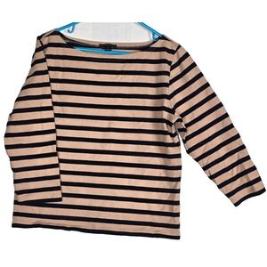 J. Crew Khaki Navy Mariner Stripe Cotton T- Shirt Size M Preppy Nautical Classic